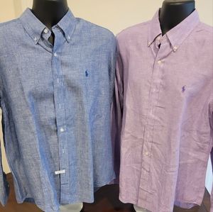 This bundle includes two Ralph Lauren Polo Linen long-sleeve shirts